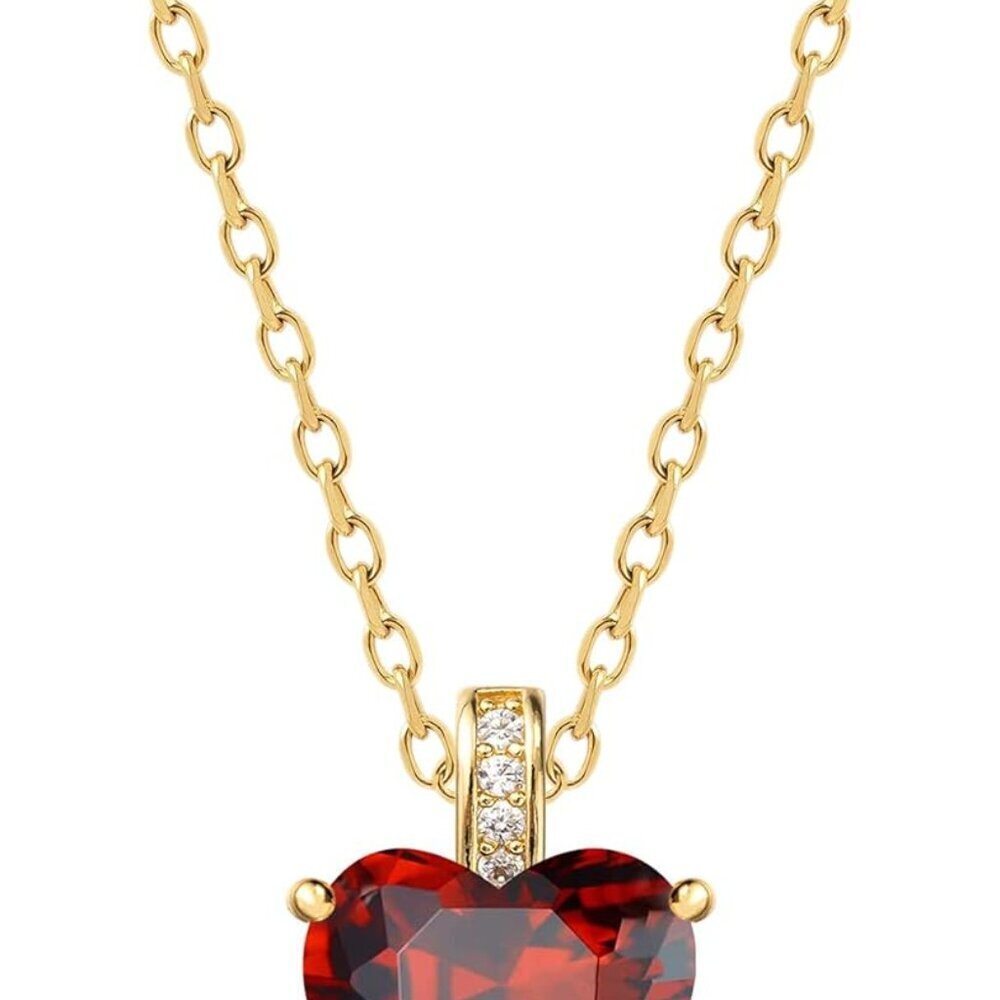 Birthstone Necklace Women Heart Love Jewelry Birthday Gift Garnet Gold